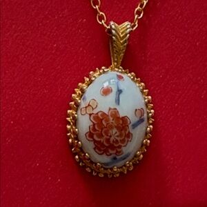 Elegant Gold plated Imari porcelain made in Japan  Pendant Necklace exquisite